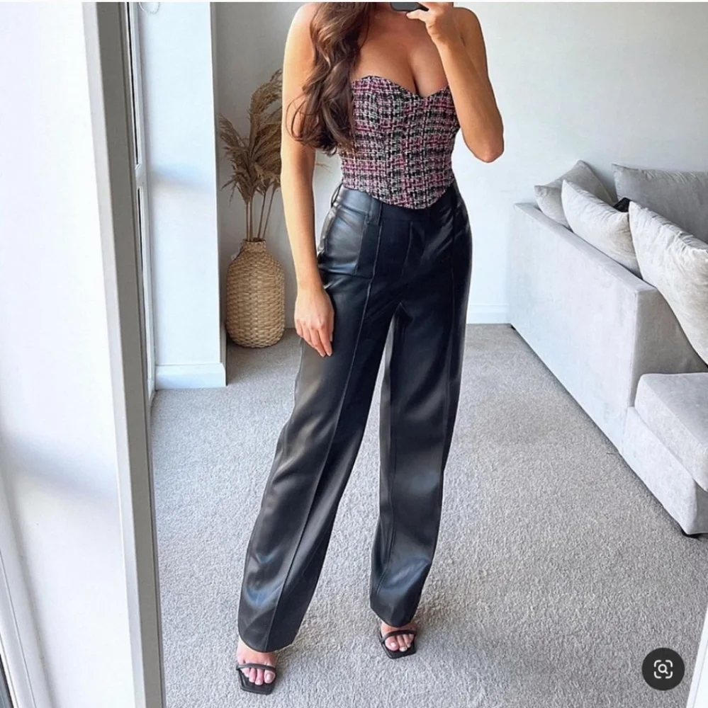 Zara * Faux Leather Straight Wide Pants Black Size S